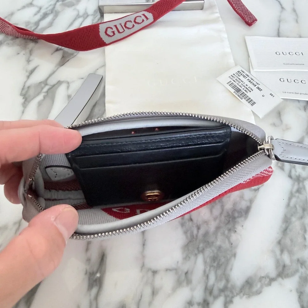 Gucci Red Technical Knit Glasses Case Zip Pouch with Strap 824707